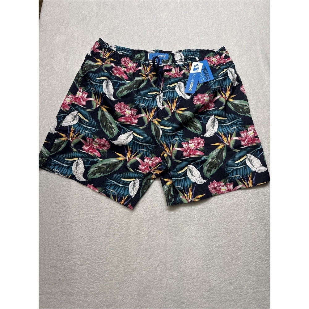 Blue Wave Men's XL Tropical Floral Swim Shorts New With Tags Never Worn Trunks